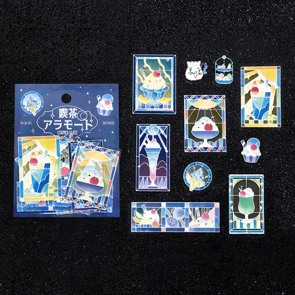 BGM Foil Stamping Clear Seal: Cafe A La Mode Stained Glass - Blue