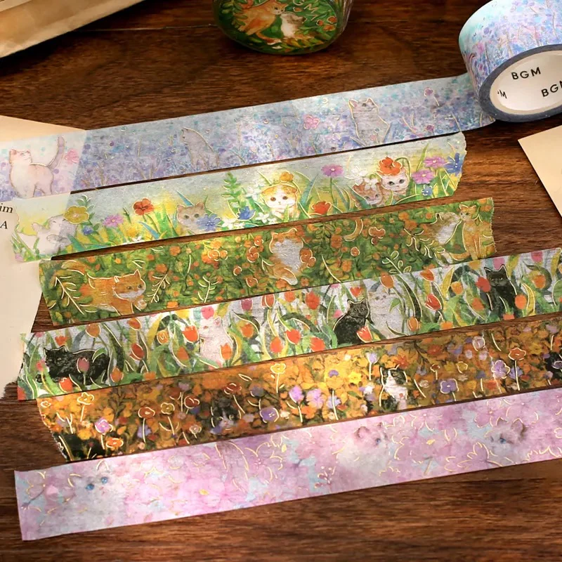 BGM Foil Stamping Masking Tape: Flowers and Cats - Little Friends - Image 5
