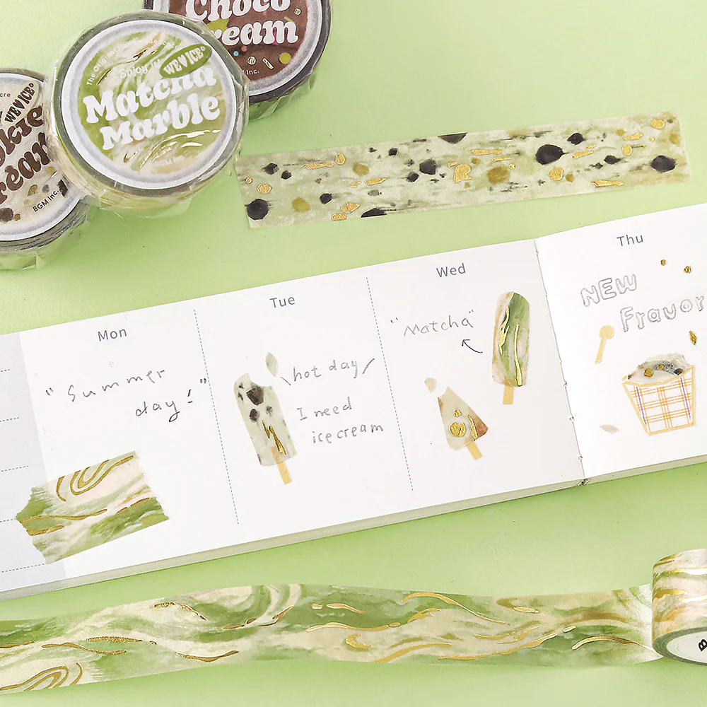 BGM Foil Stamping Masking Tape: We Love ICE: Matcha Marble - Image 5