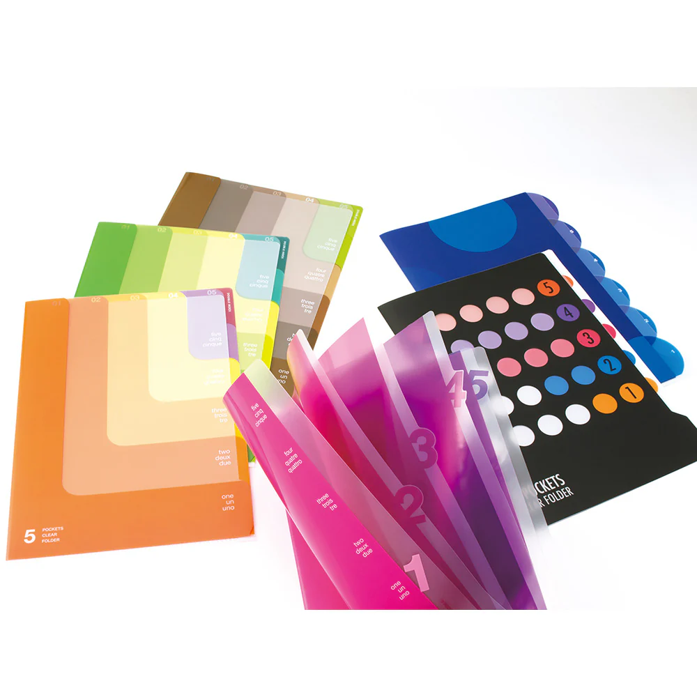 Midori 5 Pockets Clear Folder A4 Number Pink - Image 2