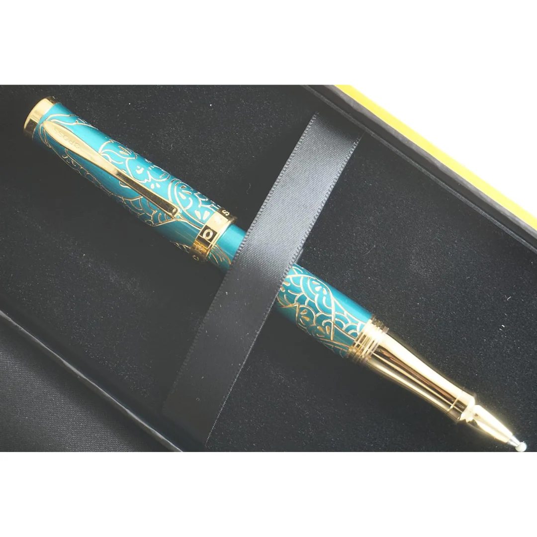 Cross Sauvage Year of the Monkey Rollerball Pen - Tibetan Teal with Gold Inlays and Appointments (Special Edition) - Image 7