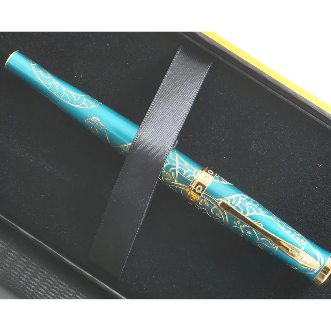 Cross Sauvage Year of the Monkey Rollerball Pen - Tibetan Teal with Gold Inlays and Appointments (Special Edition) - Image 8