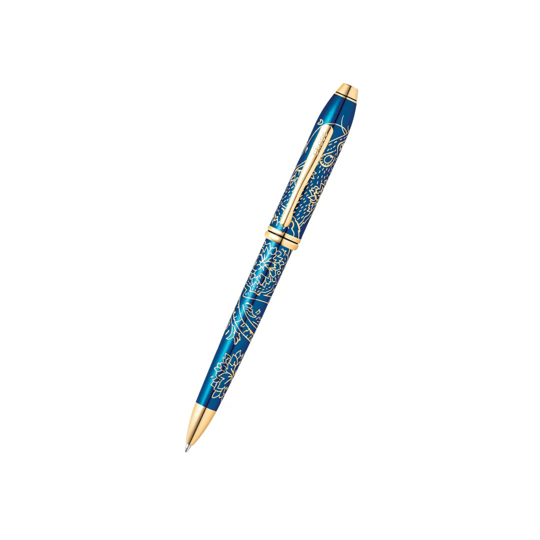 Cross Townsend Year of the Rat Ballpoint Pen - Translucent Blue Lacquer with Gold Plated Inlays and Appointments