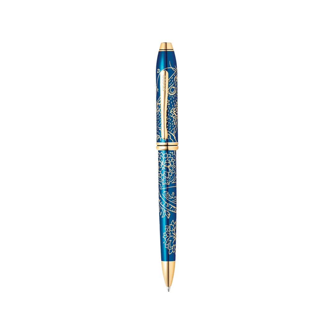 Cross Townsend Year of the Rat Ballpoint Pen - Translucent Blue Lacquer with Gold Plated Inlays and Appointments - Image 2