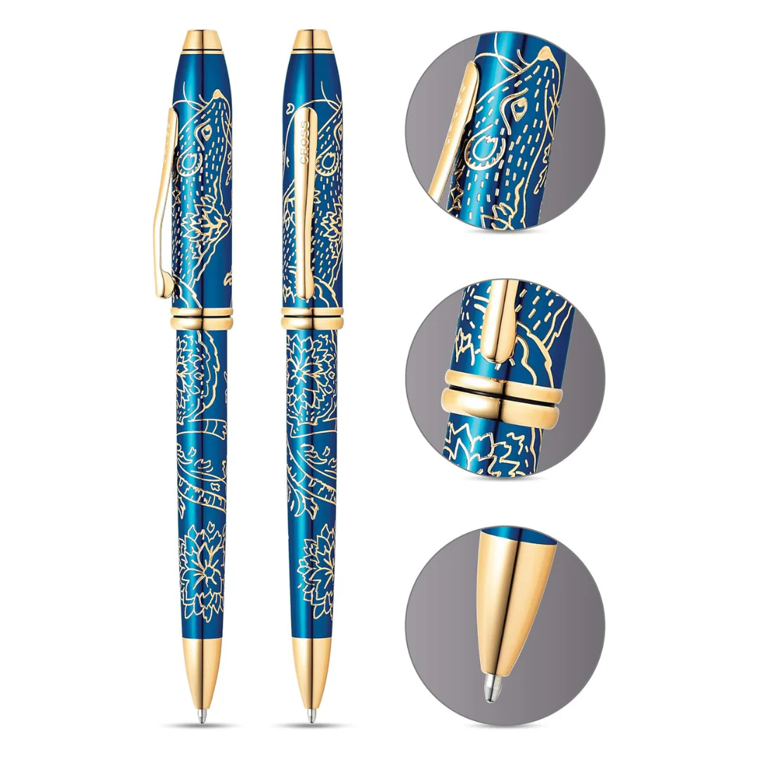 Cross Townsend Year of the Rat Ballpoint Pen - Translucent Blue Lacquer with Gold Plated Inlays and Appointments - Image 3
