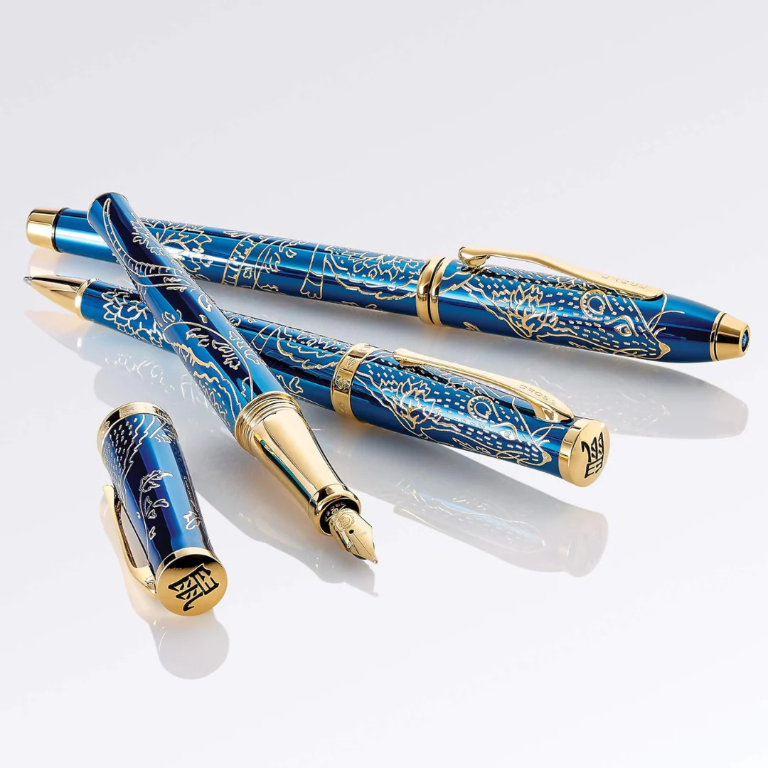 Cross Townsend Year of the Rat Ballpoint Pen - Translucent Blue Lacquer with Gold Plated Inlays and Appointments - Image 5