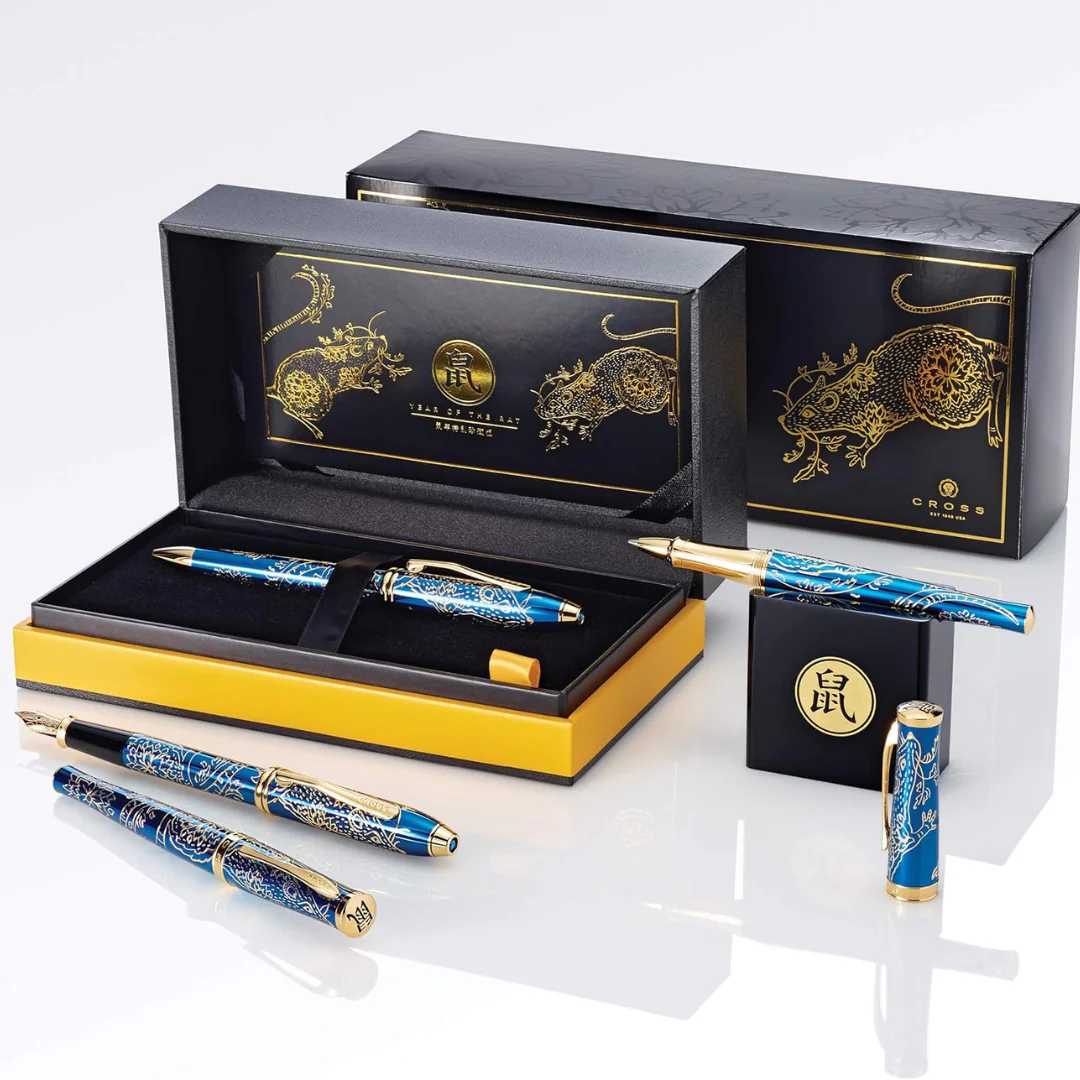 Cross Townsend Year of the Rat Ballpoint Pen - Translucent Blue Lacquer with Gold Plated Inlays and Appointments - Image 6