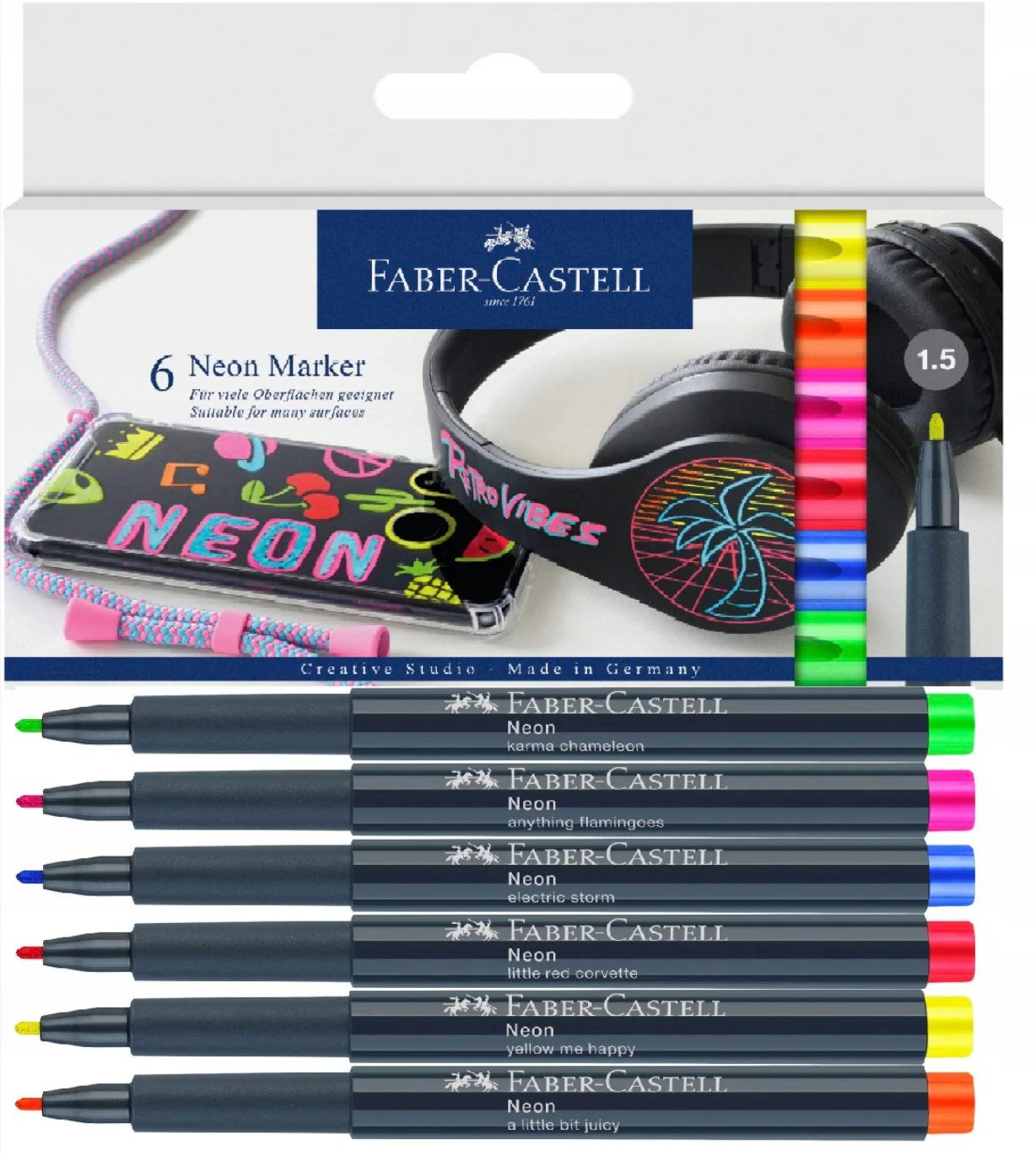 Faber-Castell Metallics Marker Cardboard Wallet Of 6 /  Neon marker Cardboard Wallet Of 6 - Image 2