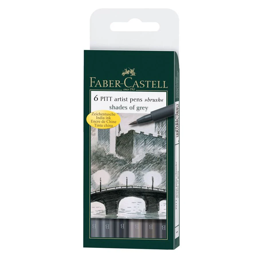Faber-Castell PITT Artist Brush Pen Set of 6 (Shade of Grey)