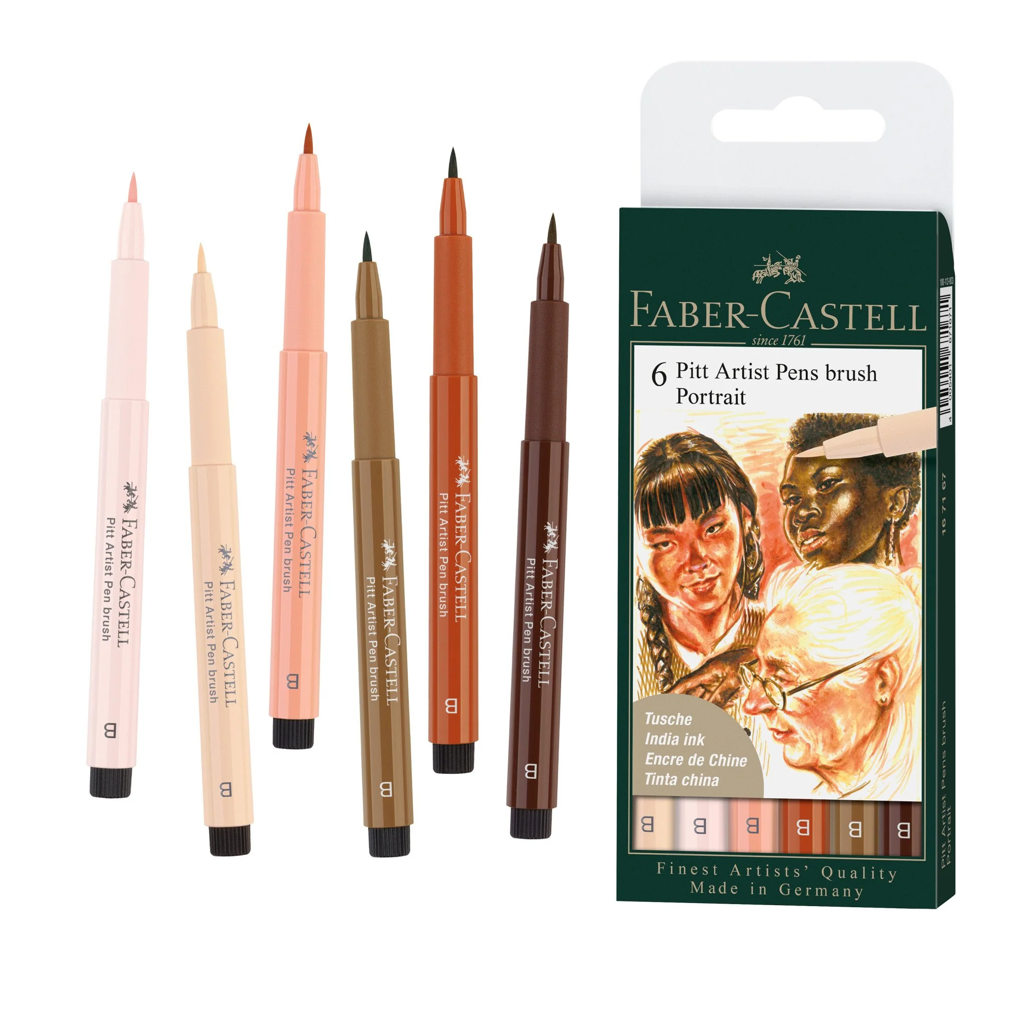 Faber-Castell PITT Artist Pen Brush Pen Set of 6 (Portrait) - Image 2