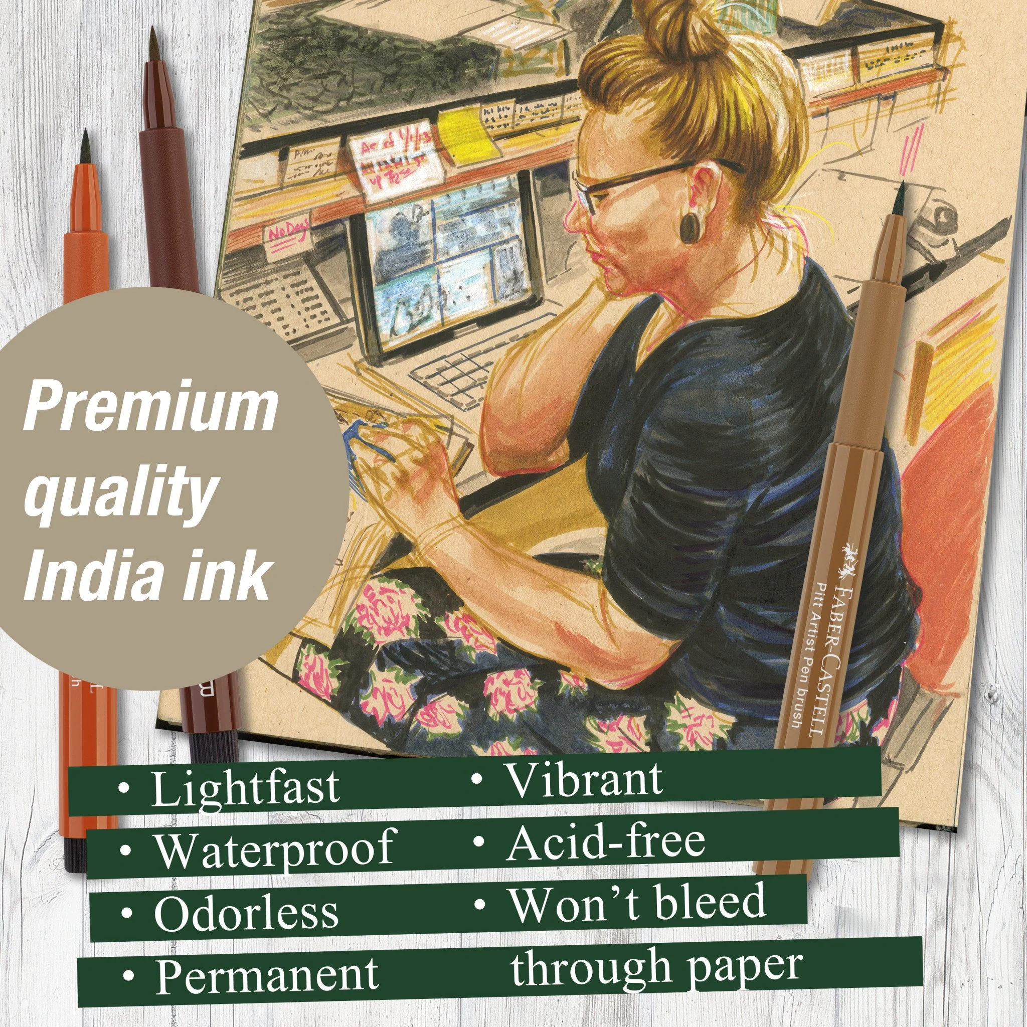 Faber-Castell PITT Artist Pen Brush Pen Set of 6 (Portrait) - Image 4