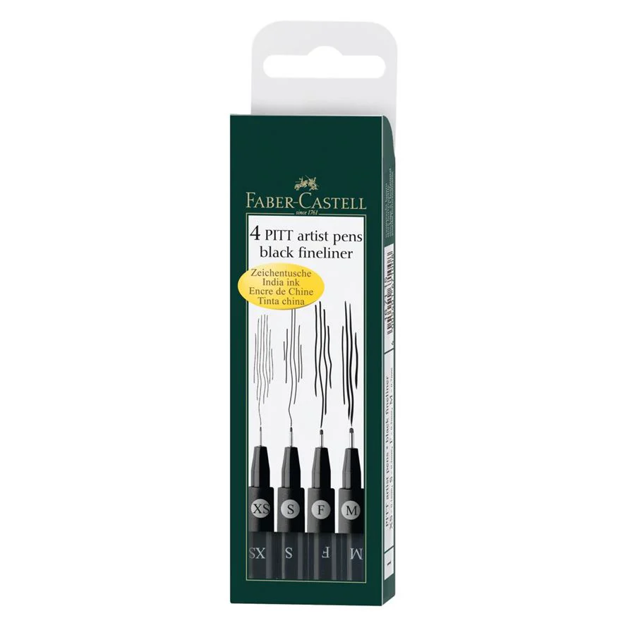 Faber-Castell PITT Artist Pen Set of 4 (XS,S,F,M) Black