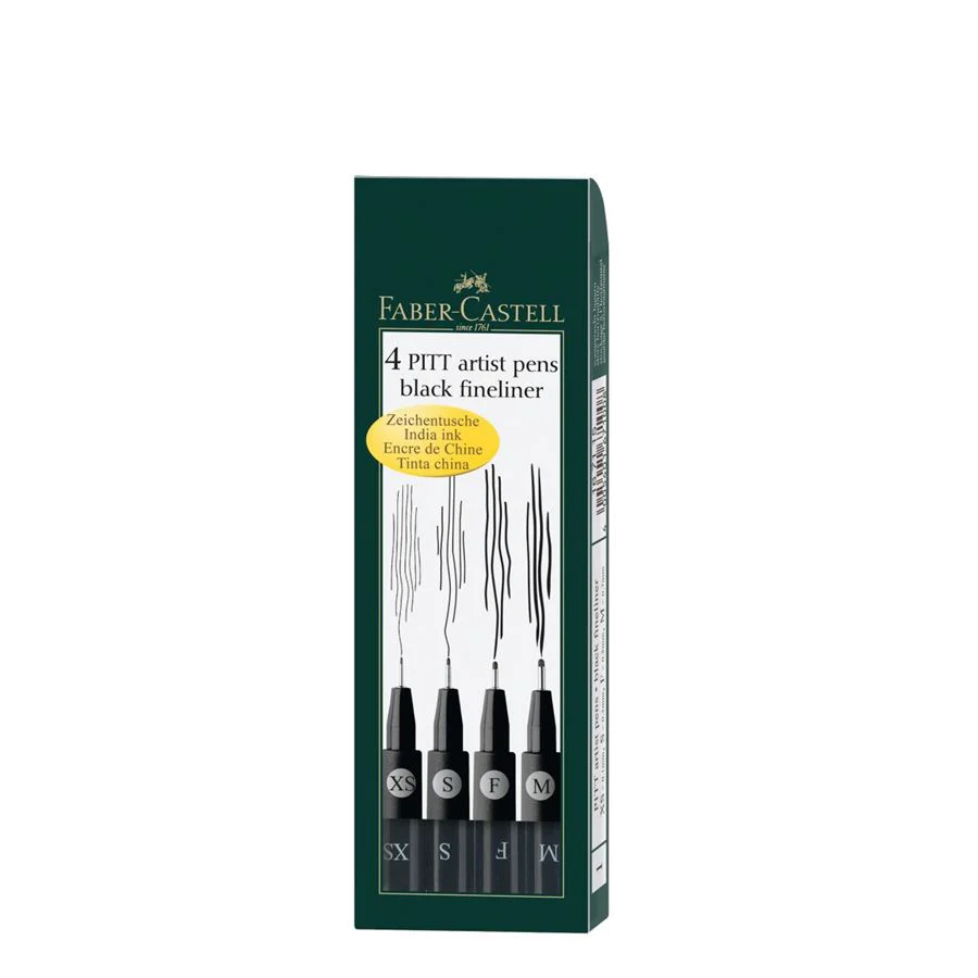 Faber-Castell PITT Artist Pen Set of 4 (XS,S,F,M) Black - Image 2