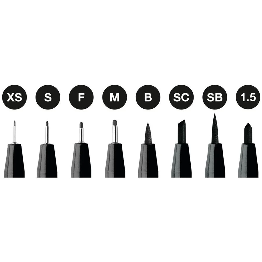 Faber-Castell PITT Artist Pen Set of 8 (XS,S,F,M,B,SC,SB,1.5) Black - Image 3