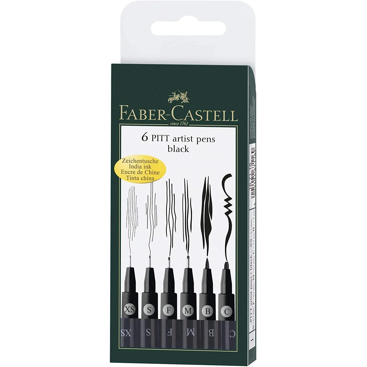 Faber-Castell PITT Artist Pen Set of 6 (XS,S,F,M,B,C) Black