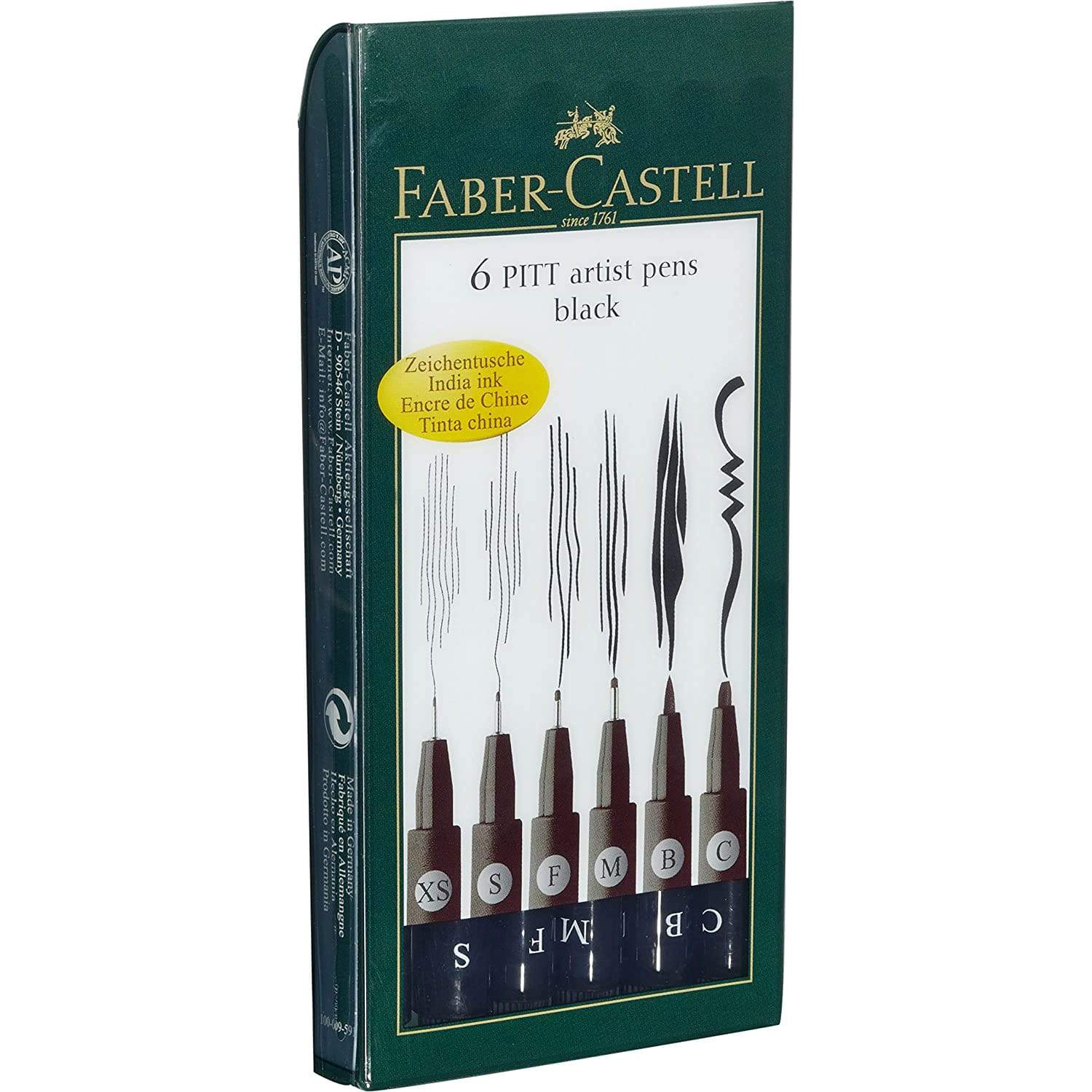 Faber-Castell PITT Artist Pen Set of 6 (XS,S,F,M,B,C) Black - Image 2