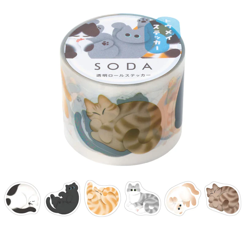 KITTA Soda Transparent Masking Tape (Sticker Type) - Rolling Cat