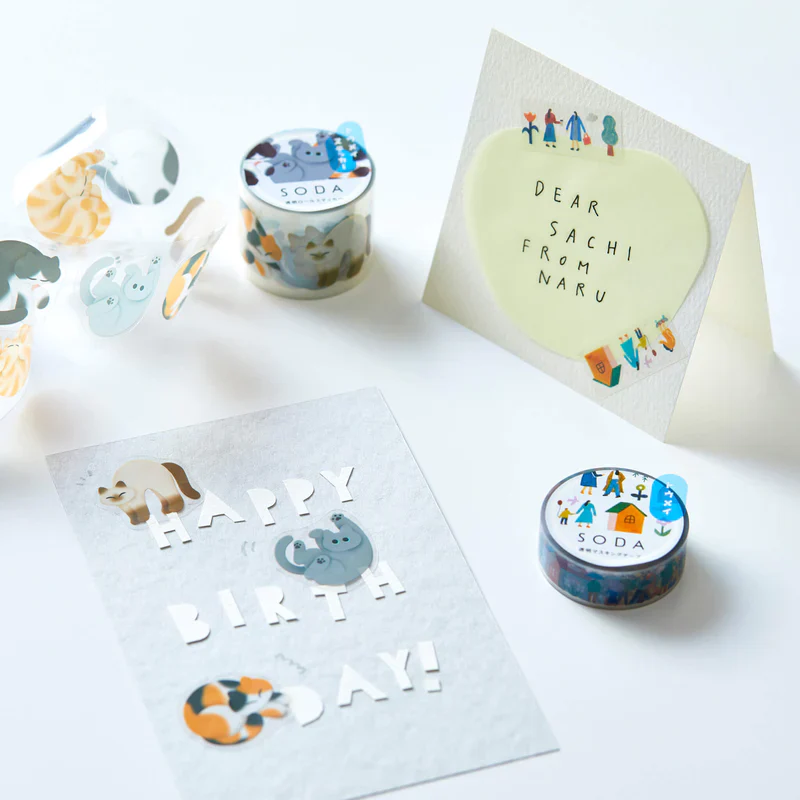 KITTA Soda Transparent Masking Tape (Sticker Type) - Rolling Cat - Image 2