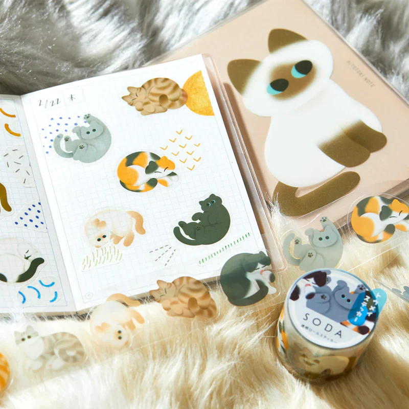 KITTA Soda Transparent Masking Tape (Sticker Type) - Rolling Cat - Image 6