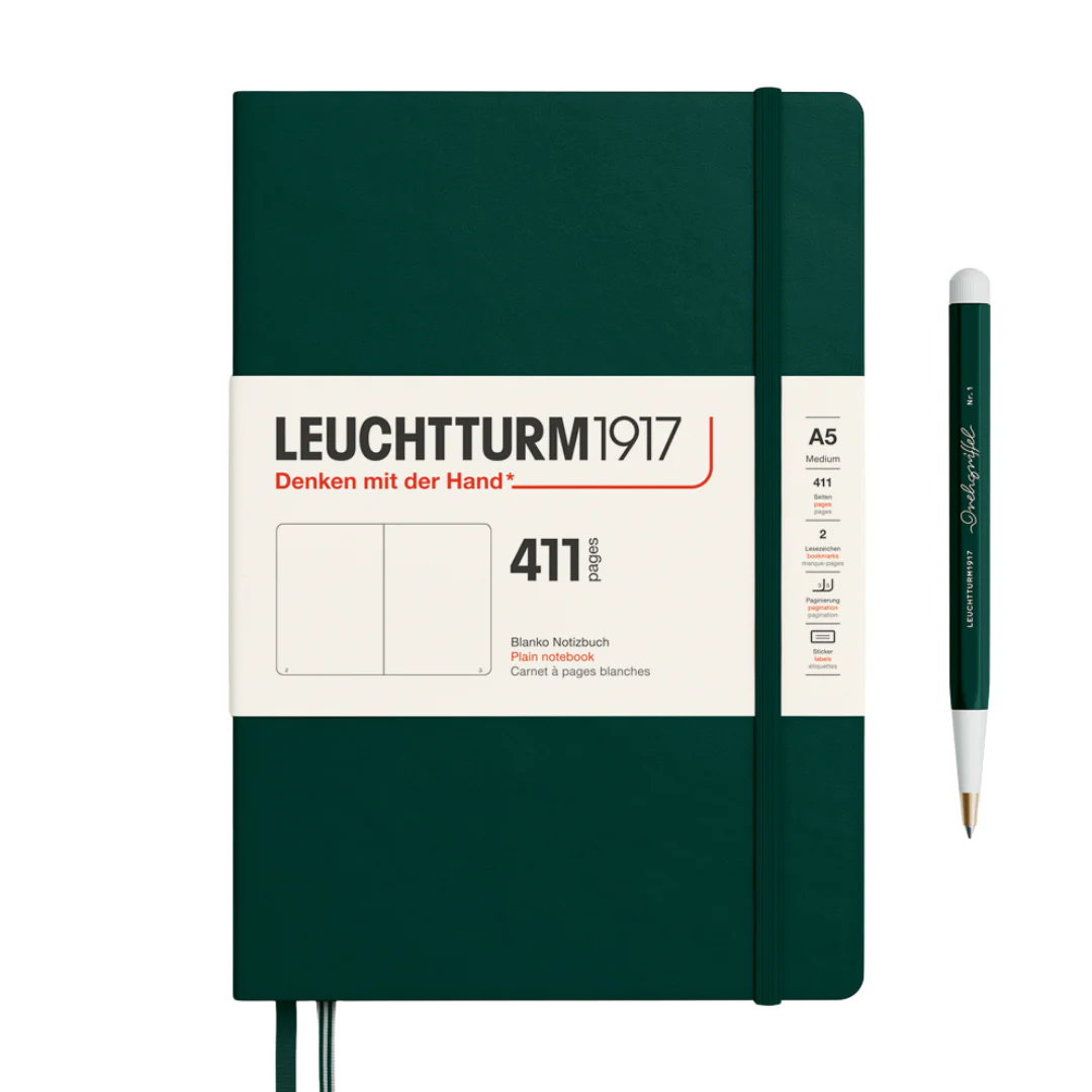 Leuchtturm1917 A5 Medium Hardcover Notebook (Thick, 411 Pages) - Plain / Forest Green
