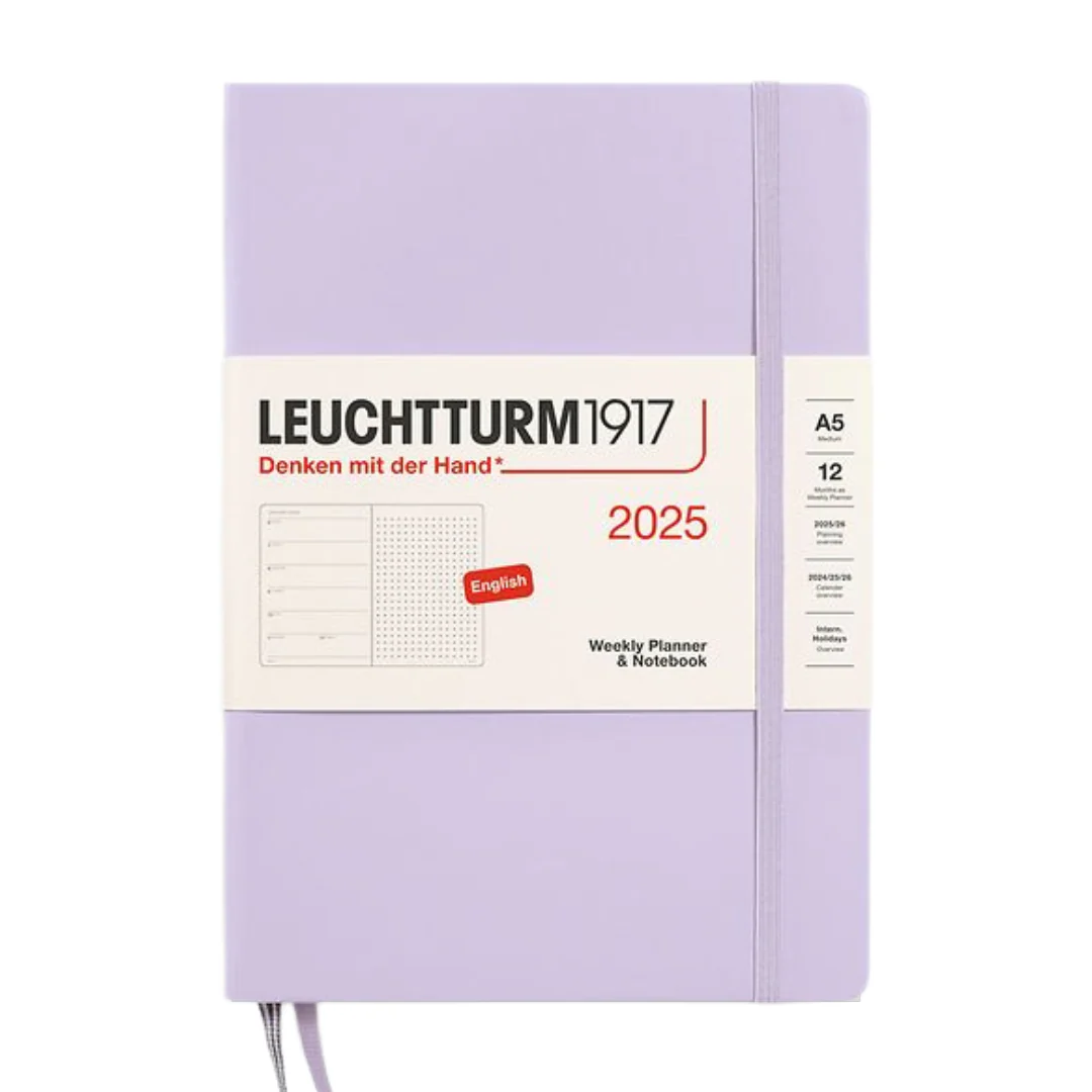 Leuchtturm1917 A5 Medium Hardcover Weekly Planner & Notebook 2025 - Dotted / Lilac - Image 3