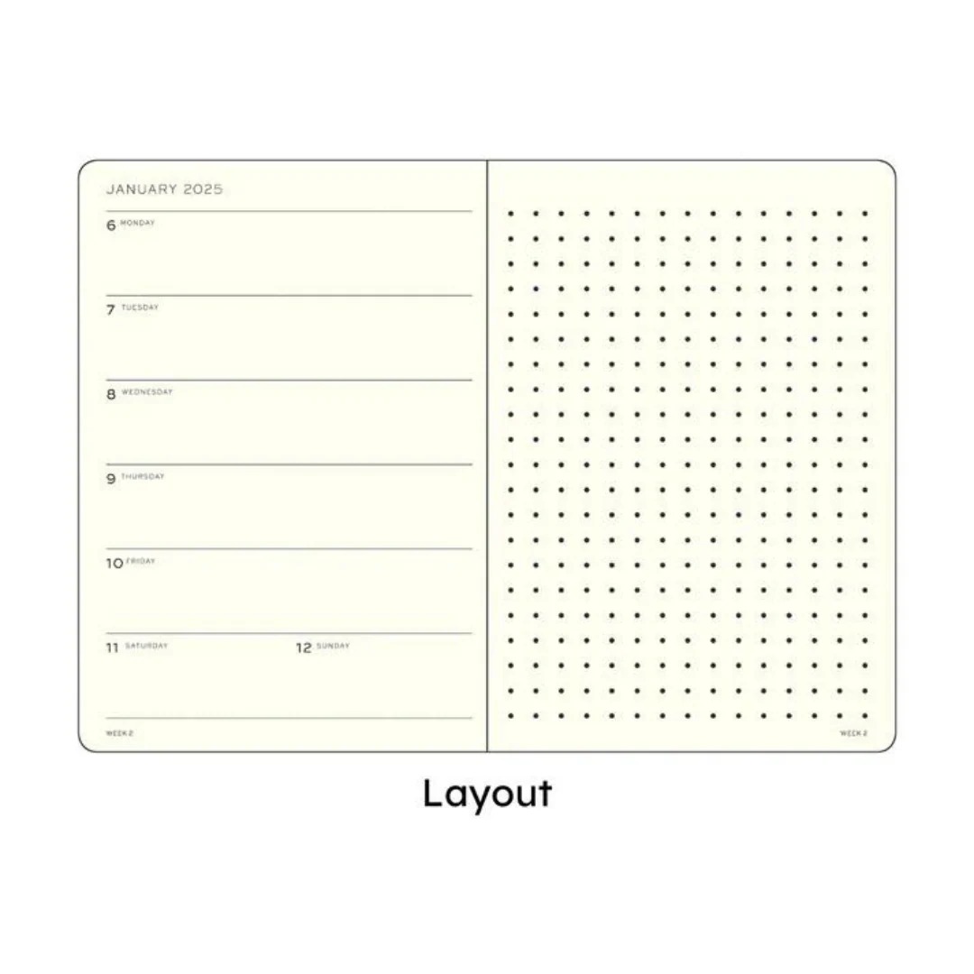 Leuchtturm1917 A5 Medium Hardcover Weekly Planner & Notebook 2025 - Dotted / Lilac - Image 6