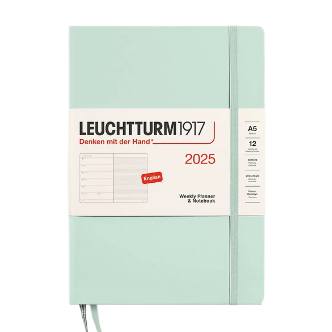 Leuchtturm1917 A5 Medium Hardcover Weekly Planner & Notebook 2025 - Mint Green - Image 3