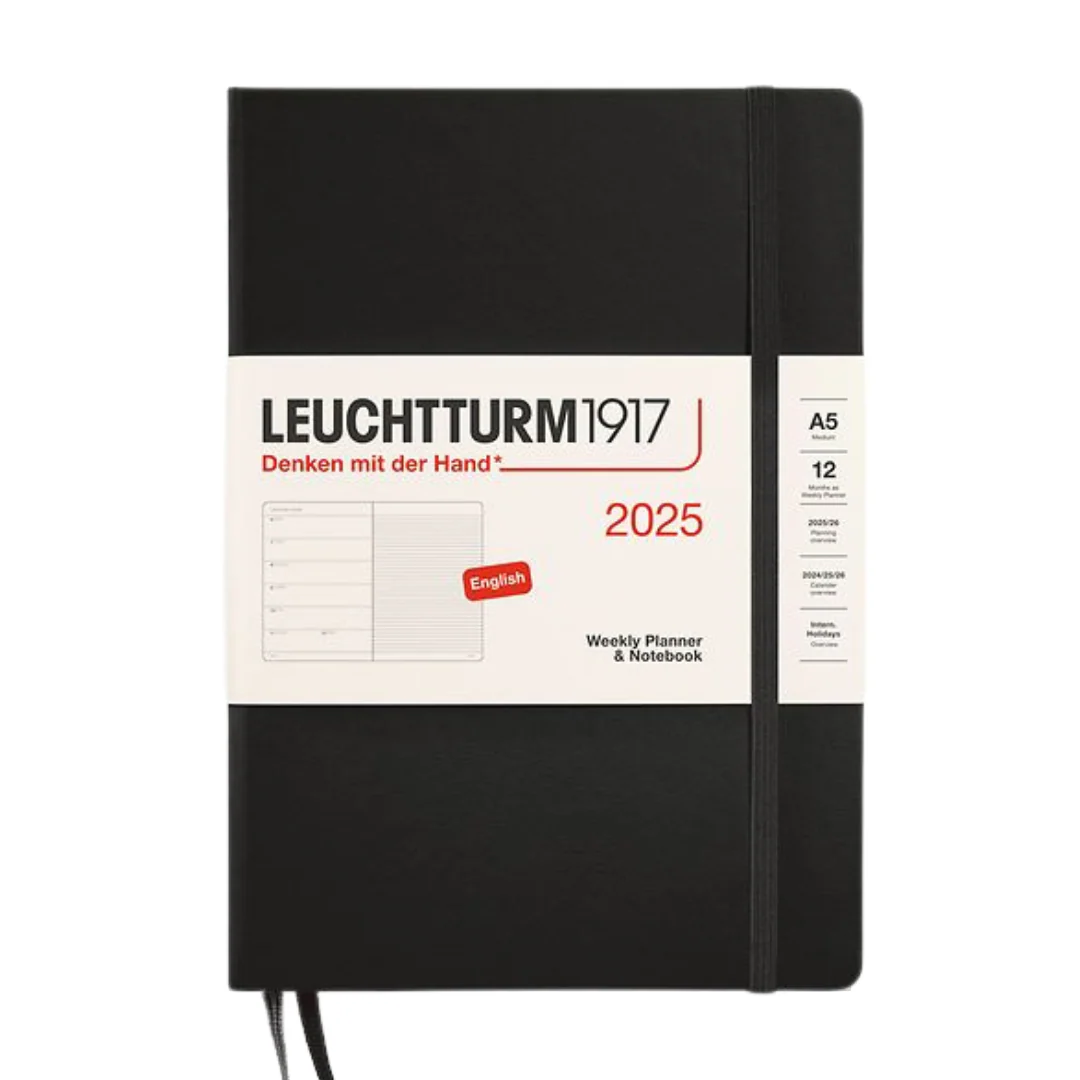 Leuchtturm1917 A5 Medium Hardcover Weekly Planner & Notebook 2025 - Black - Image 3