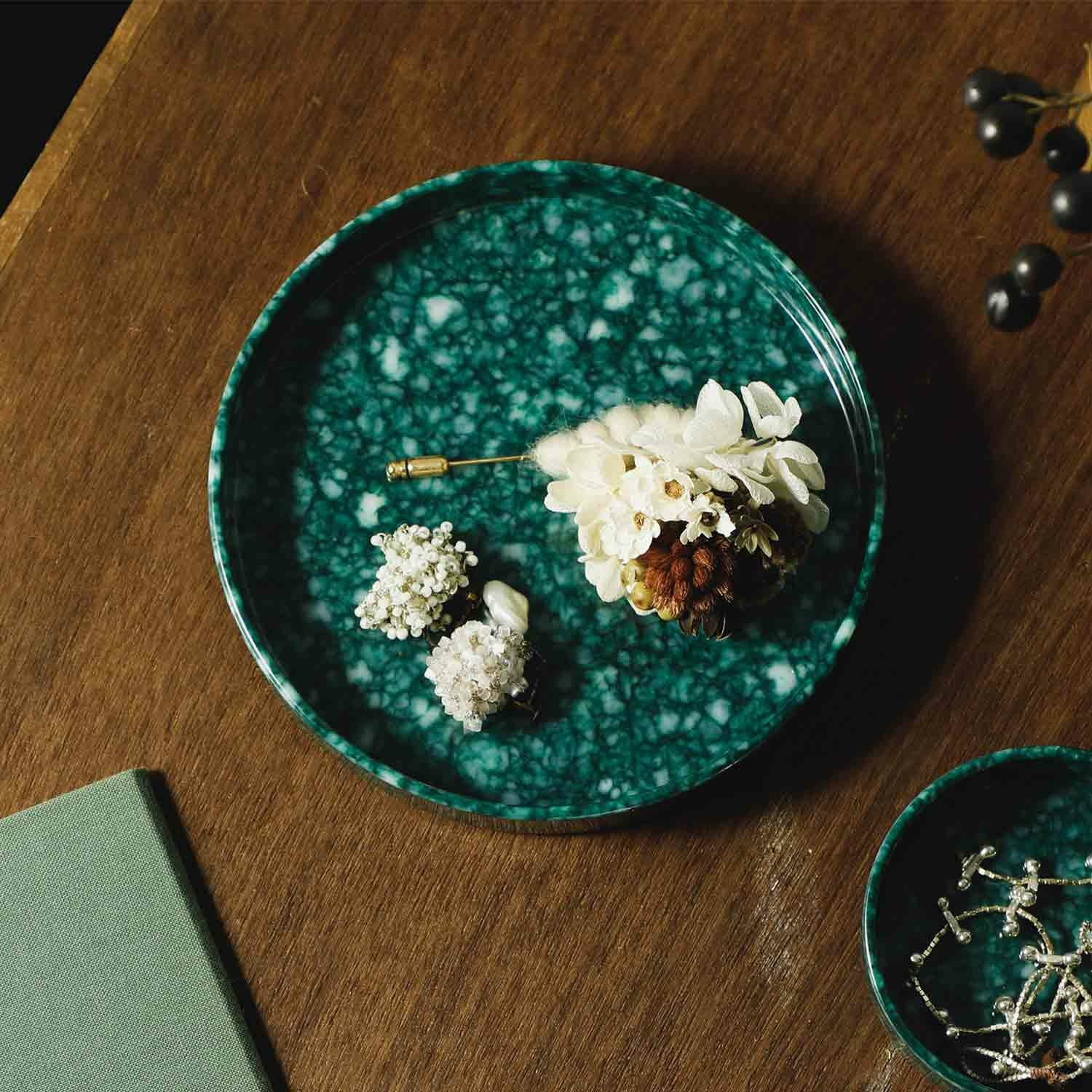 Hightide Marbled Melamine Circle Desk Tray – Dark Green - Image 2