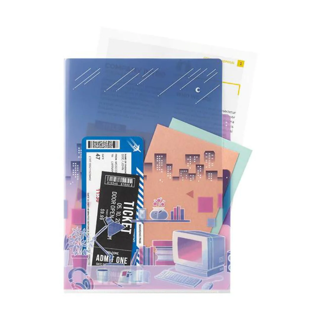 Midori A4 3 Pockets Clear Folder - City Pop - Image 3