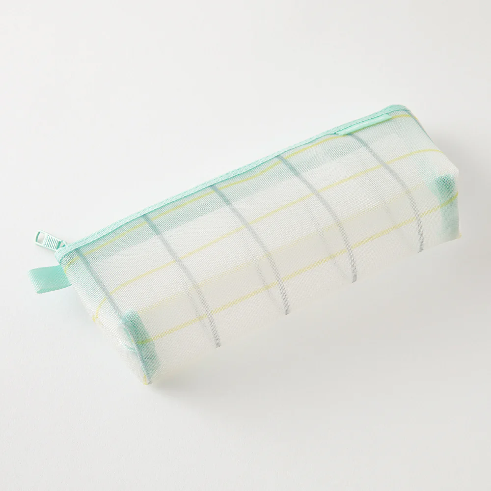 Midori Mesh Pen Case with Gusset - Check Green [Limited Edition] - Image 2