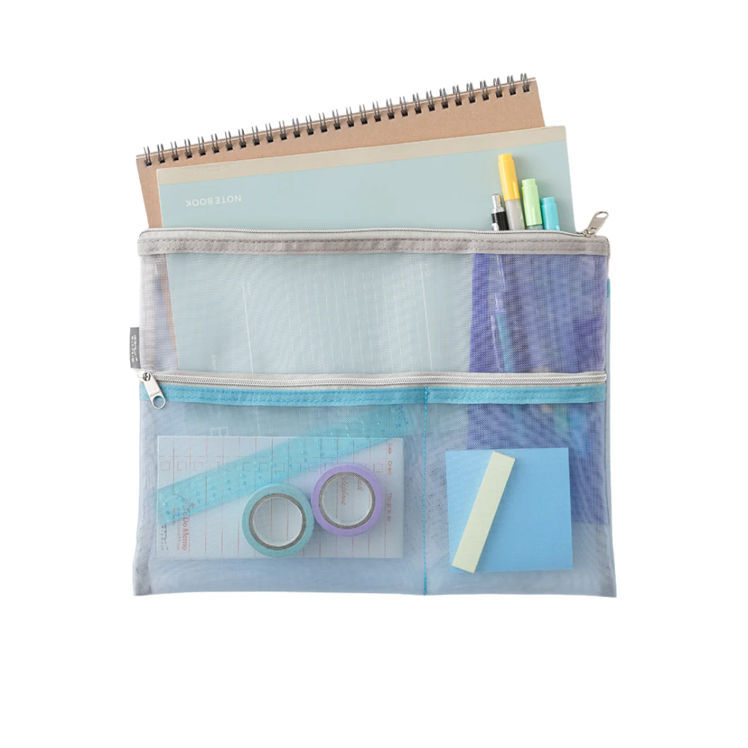 Midori Pen & Tool Pouch (B5) Mesh - Light Blue - Image 5