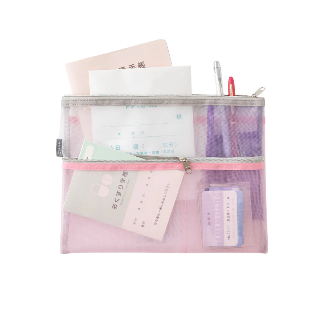 Midori Pen & Tool Pouch (B5) Mesh - Pink - Image 4