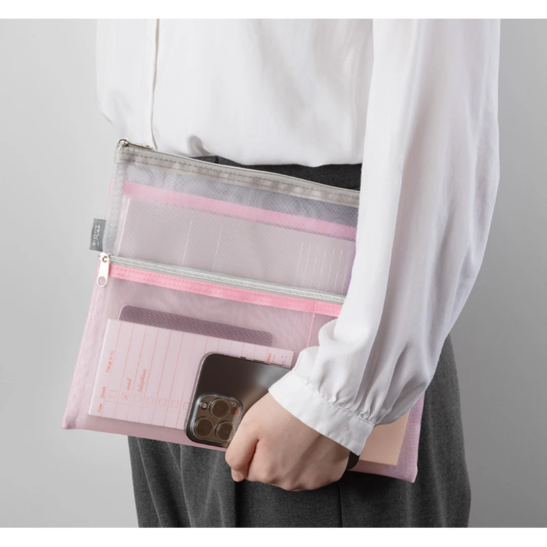 Midori Pen & Tool Pouch (B5) Mesh - Pink - Image 7