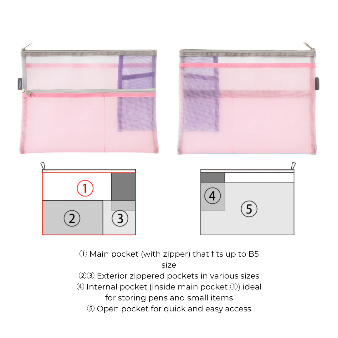 Midori Pen & Tool Pouch (B5) Mesh - Pink - Image 8