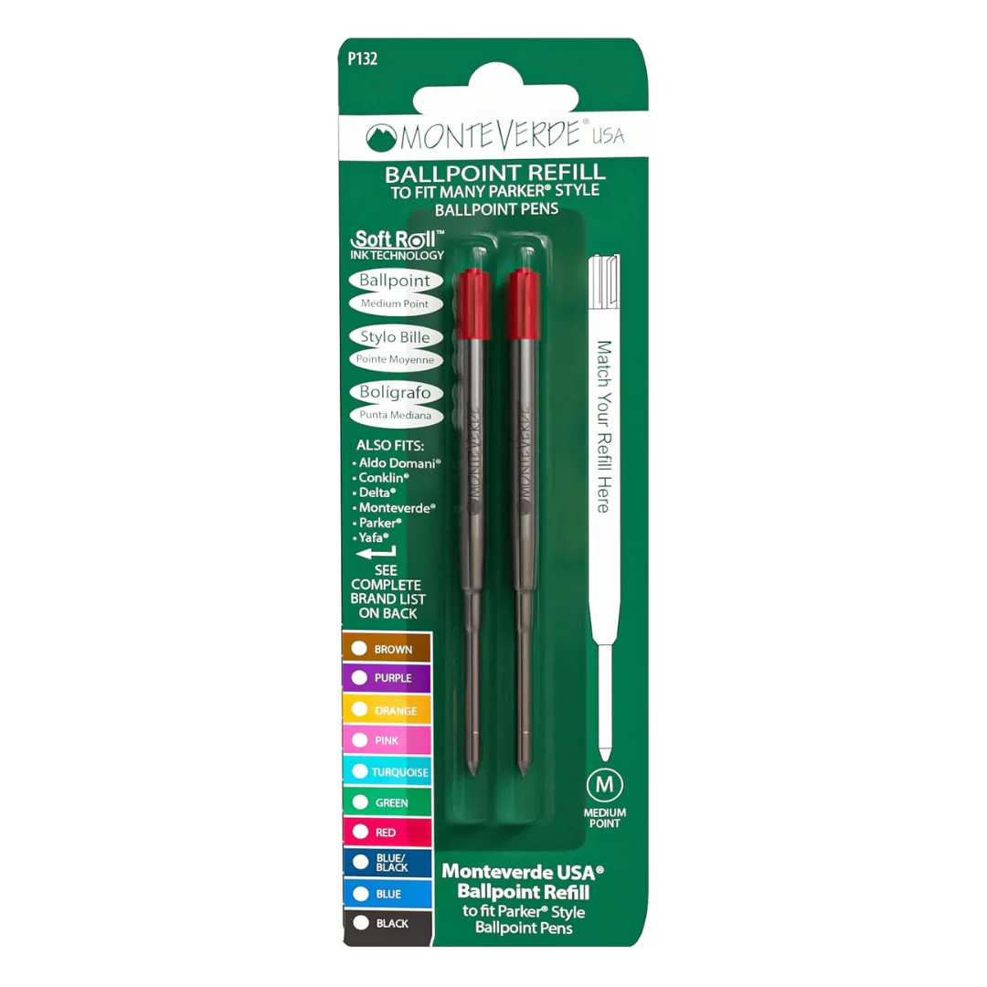 Monteverde Soft Roll Ballpoint Refill To Fit Parker Ballpoint Pen (Pack of 2) - Red / Medium - Image 5