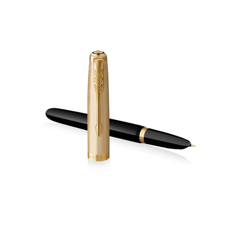 Parker 51 Deluxe Premium Black GT 18k Gold Nib Fountain Pen - Fine Nib