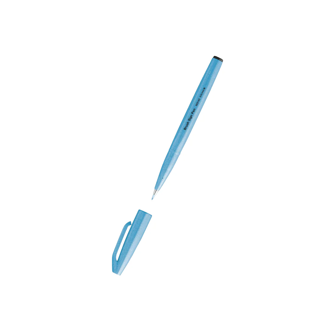 Pentel Brush Sign Pen - Fluorescent Blue - Image 2