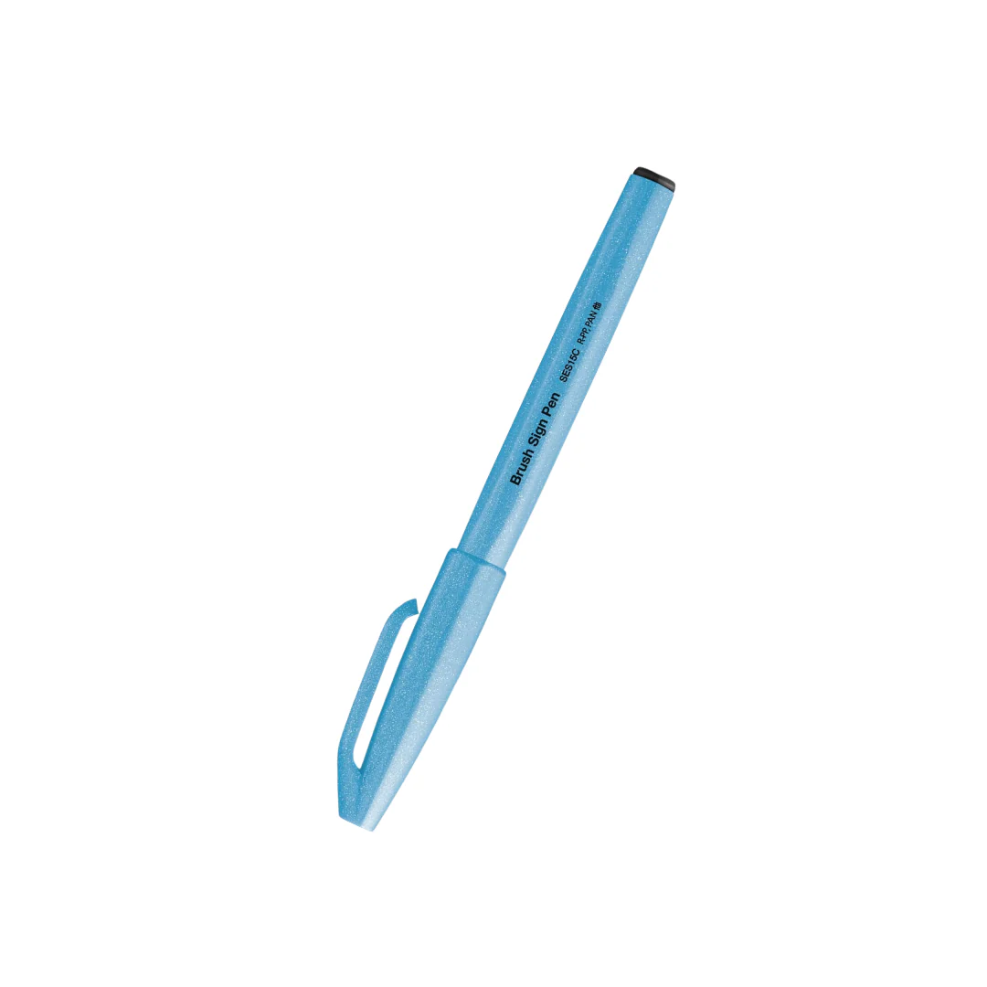 Pentel Brush Sign Pen - Fluorescent Blue - Image 3