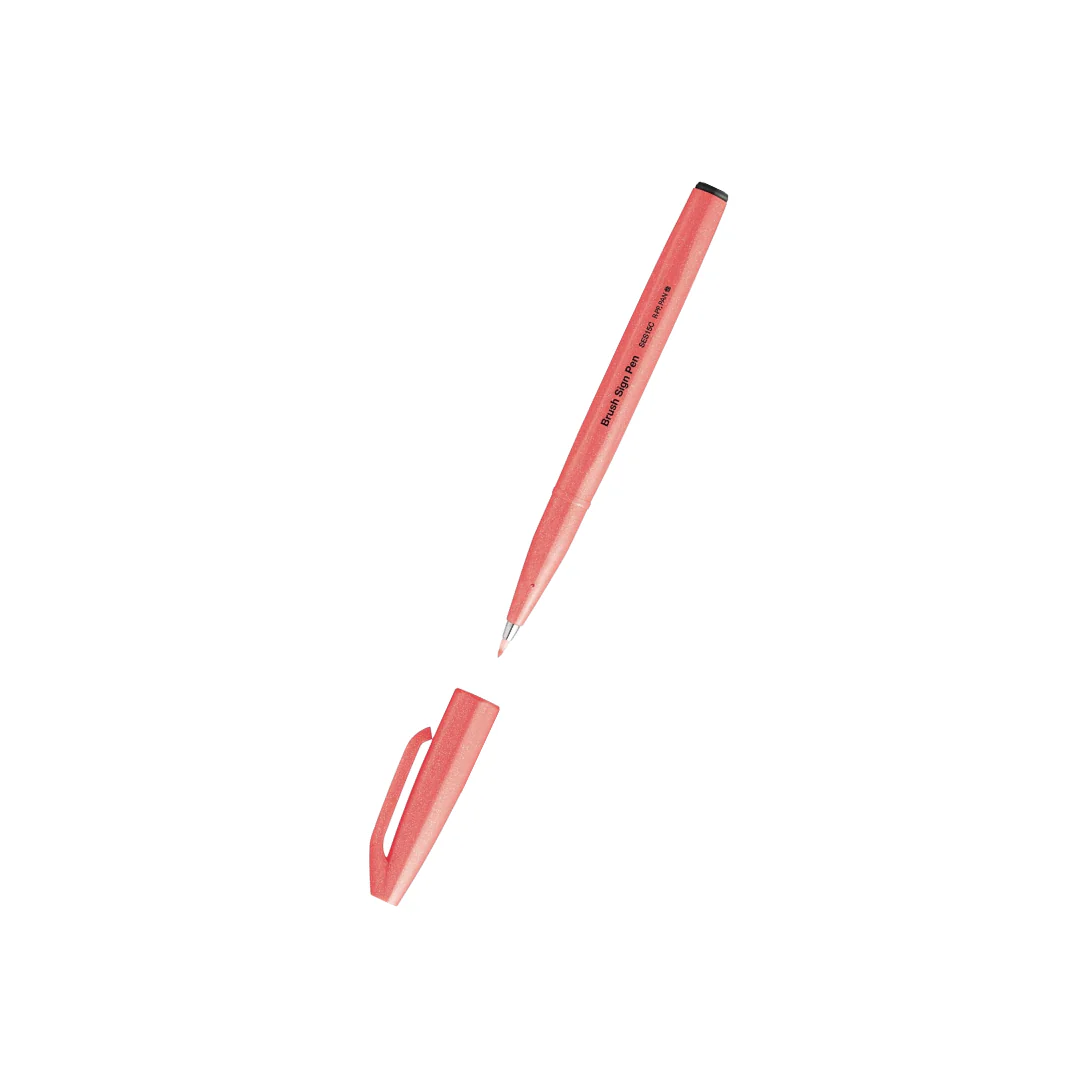 Pentel Brush Sign Pen - Fluorescent Red - Image 2
