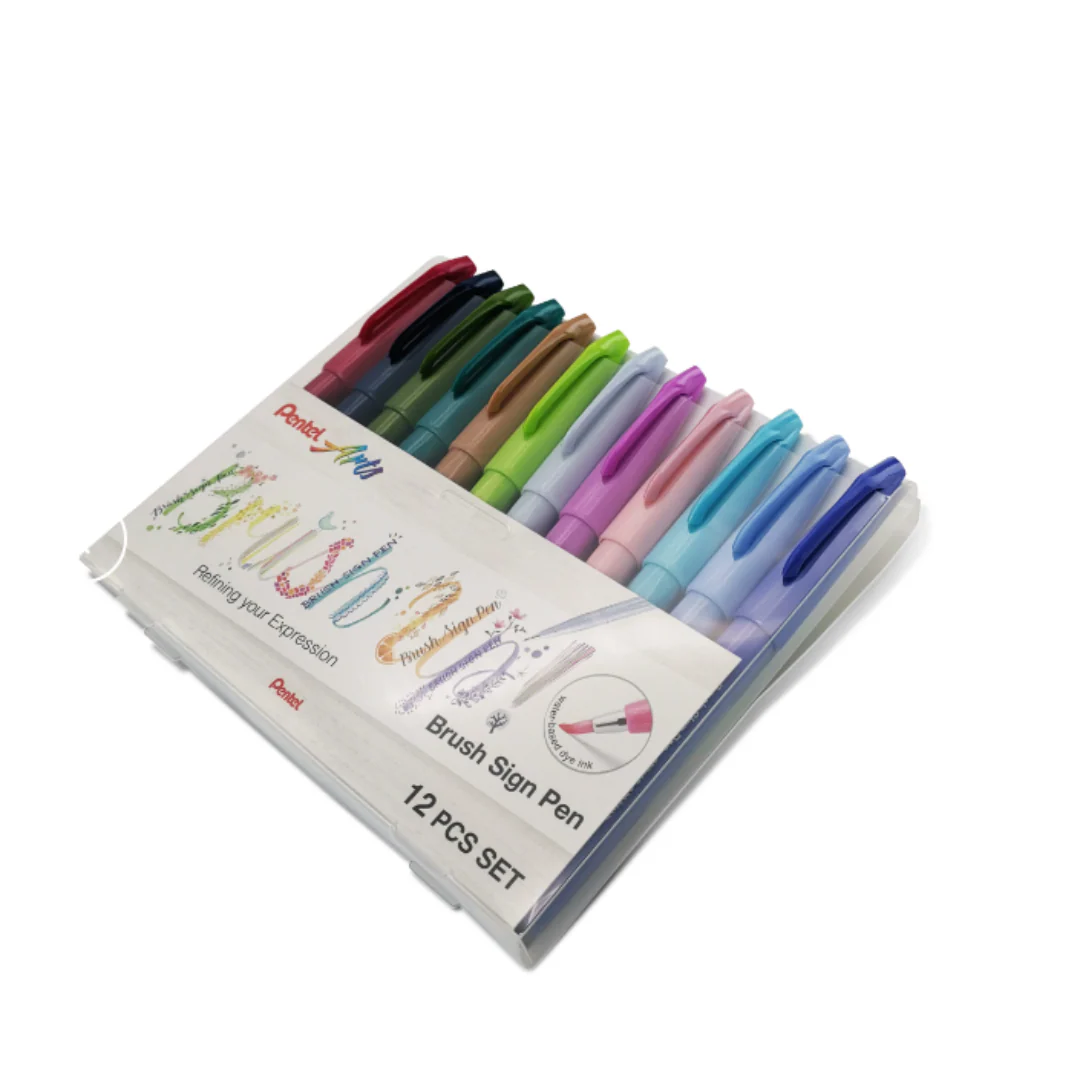 Pentel Brush Sign Pen Set - 12 Colors (Pastel Colors) - Image 2