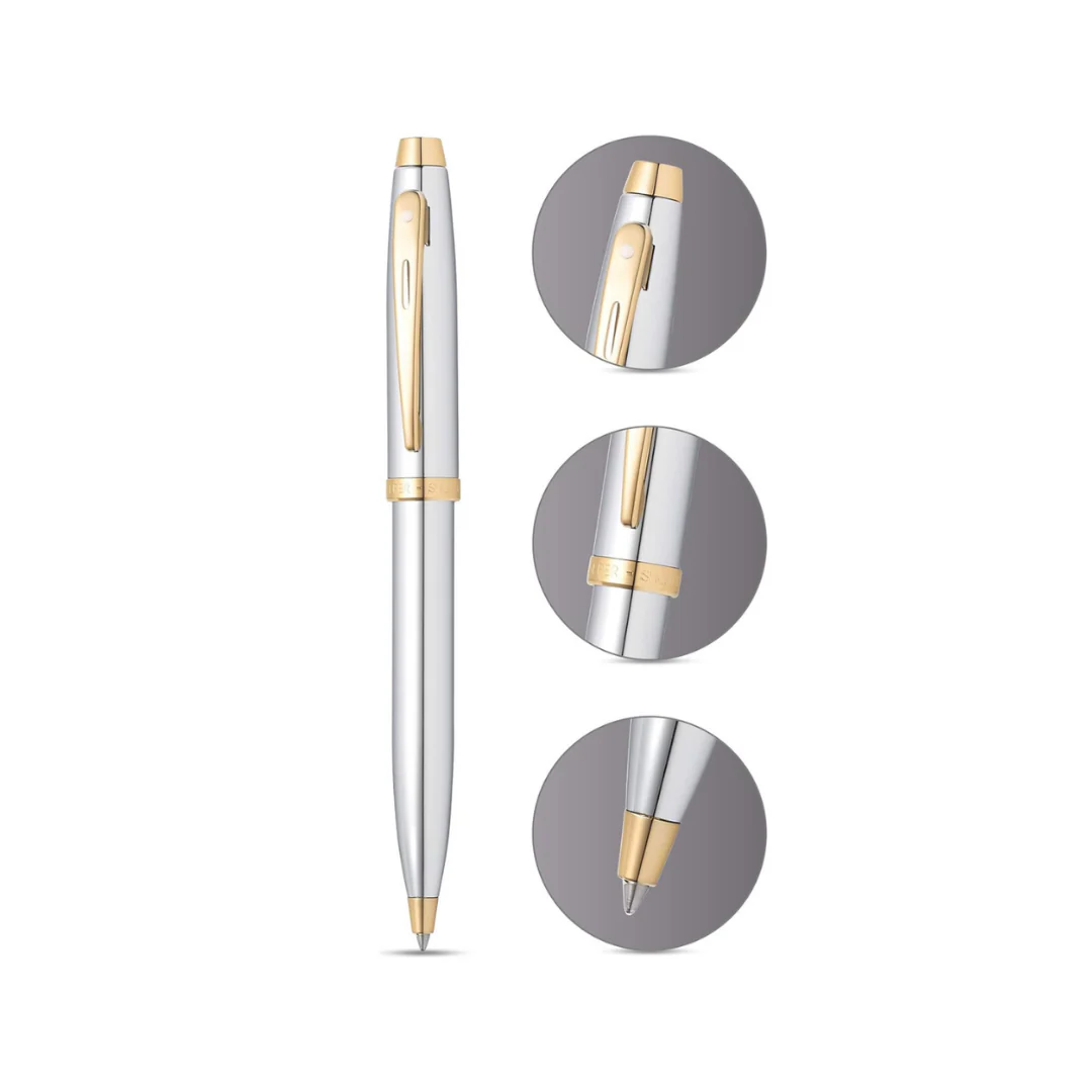 Sheaffer 100 E9340 Bright Chrome With Gold Trims Ballpoint Pen (WW30) - Image 7