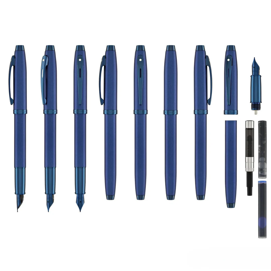 Sheaffer 100 E9371 Satin Blue With PVD Blue Trims Fountain Pen (WW30) - Image 8