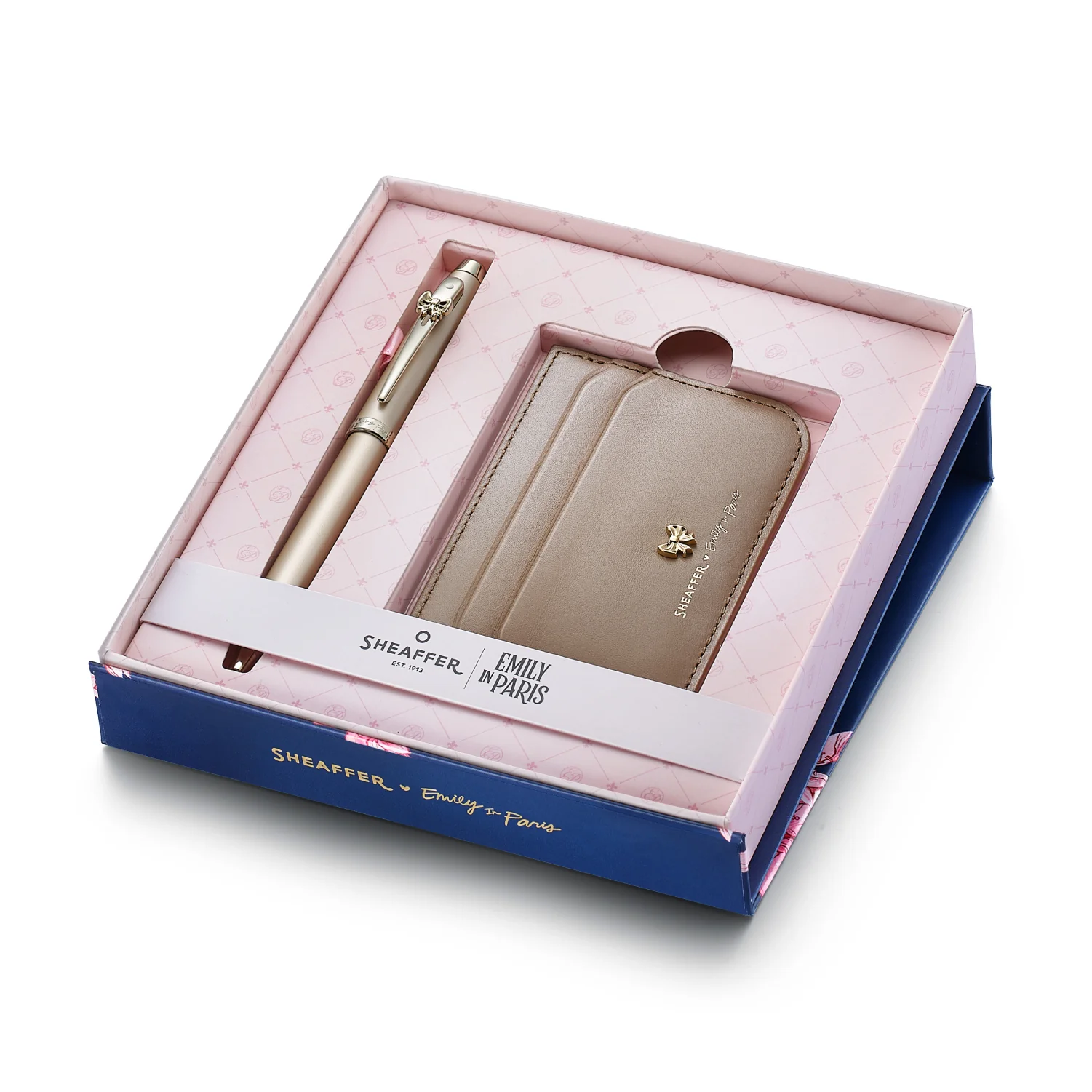 Sheaffer Gift Set ft. 100 Emily in Paris 9377 Champagne Gold Ballpoint Pen with Champagne Gold Trims and Full-Grain Credit Card Holder - Image 2