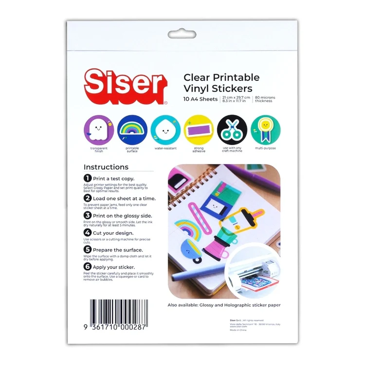 Siser Printable Vinyl Sticker Sheets Pack (10 Sheets) - Clear - Image 2