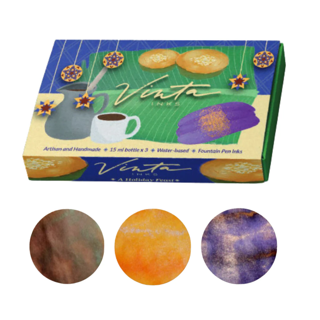 Vinta Inks Holiday Collection Set of 3 Ink Bottles 15ml - Hot Chocolate, Purple Sticky Rice Cake, Filipino Rice Cake