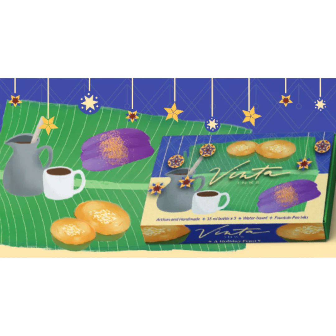 Vinta Inks Holiday Collection Set of 3 Ink Bottles 15ml - Hot Chocolate, Purple Sticky Rice Cake, Filipino Rice Cake - Image 3